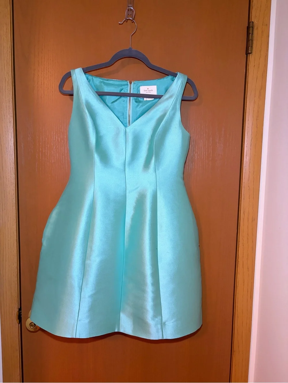 kate spade aqua blue satin fit-and-flare dress